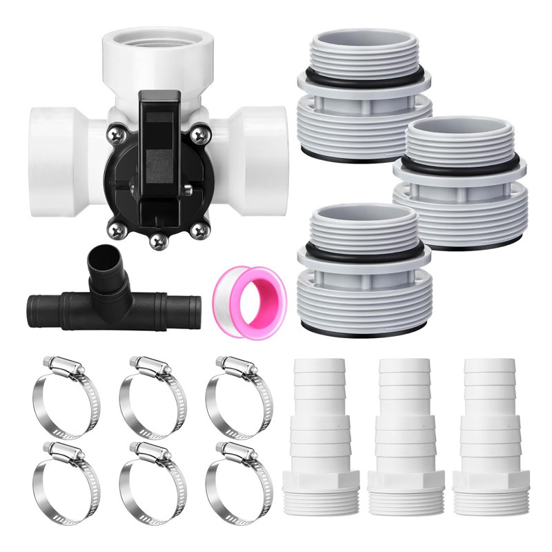 Vanne Universelle À Trois Voies De 1,5 Pouce Avec Collier De Serrage Et Kit De Conversion De Tuyau Pour Cartouche Filtrante, Vanne À Trois Voies Blanche + Connecteur Court 4560 X3, Accessoires De Racc