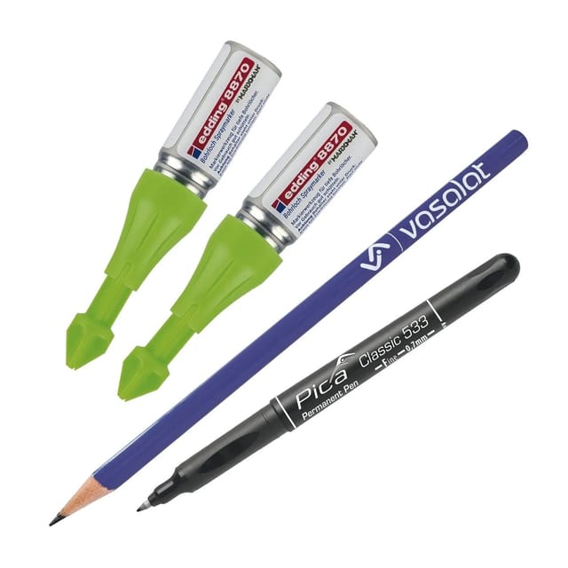 Tieflochmarker Spray grün - 2x Bohrlochmarker für deutlich sichtbare Markierungen, bis zu 250 Bohrlöcher + Permanent Pen Fine schwarz