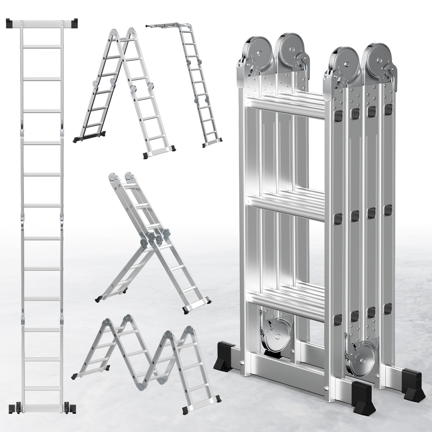 Tolletour 7in1 Mehrzweckleiter 4x3 Stufen Aus Aluminium, Ca. 360cm / 3.6m, Multifunktions-gelenkleiter, Klappleiter & Stehleiter, Max. Belastbarkeit 150 Kg