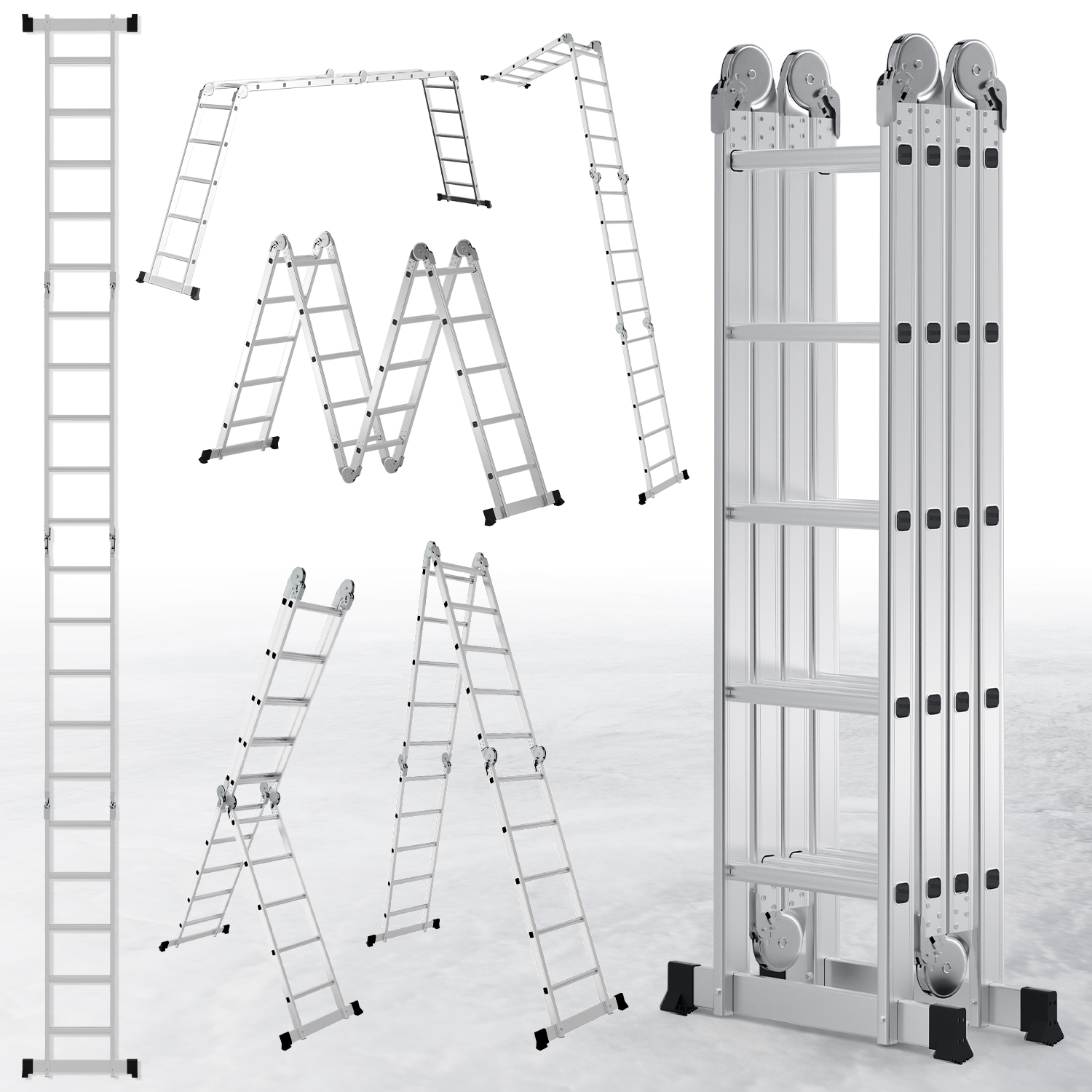 Tolletour 7in1 Mehrzweckleiter 4x5 Stufen Aus Aluminium, Ca. 580cm / 5.8m, Multifunktions-gelenkleiter, Klappleiter & Stehleiter, Max. Belastbarkeit 150 Kg