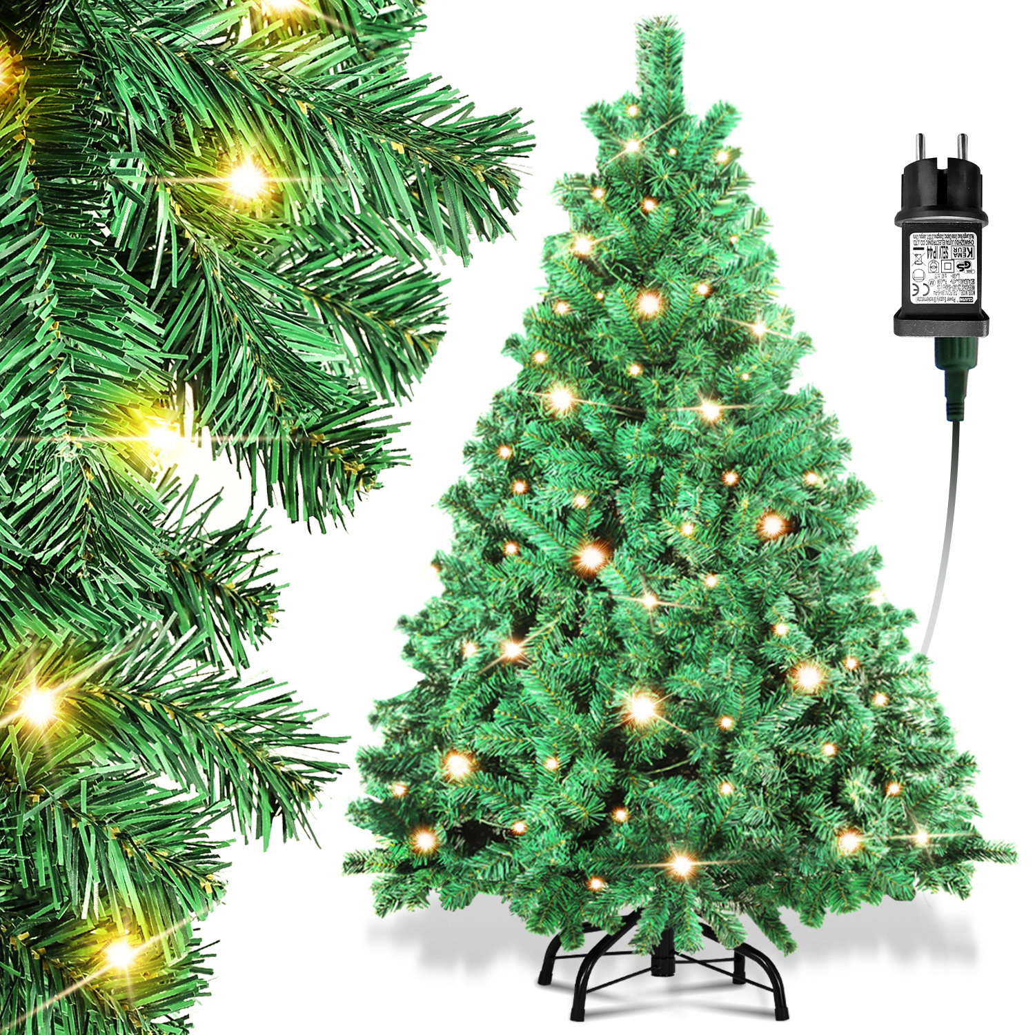 Tolletour 120cm Künstlicher Weihnachtsbaum Mit Led-beleuchtung 150 Leds Warmweiß Inkl. Metallfuß Mit 340 Spitzen Christbaum Tannenbaum Pvc Grün