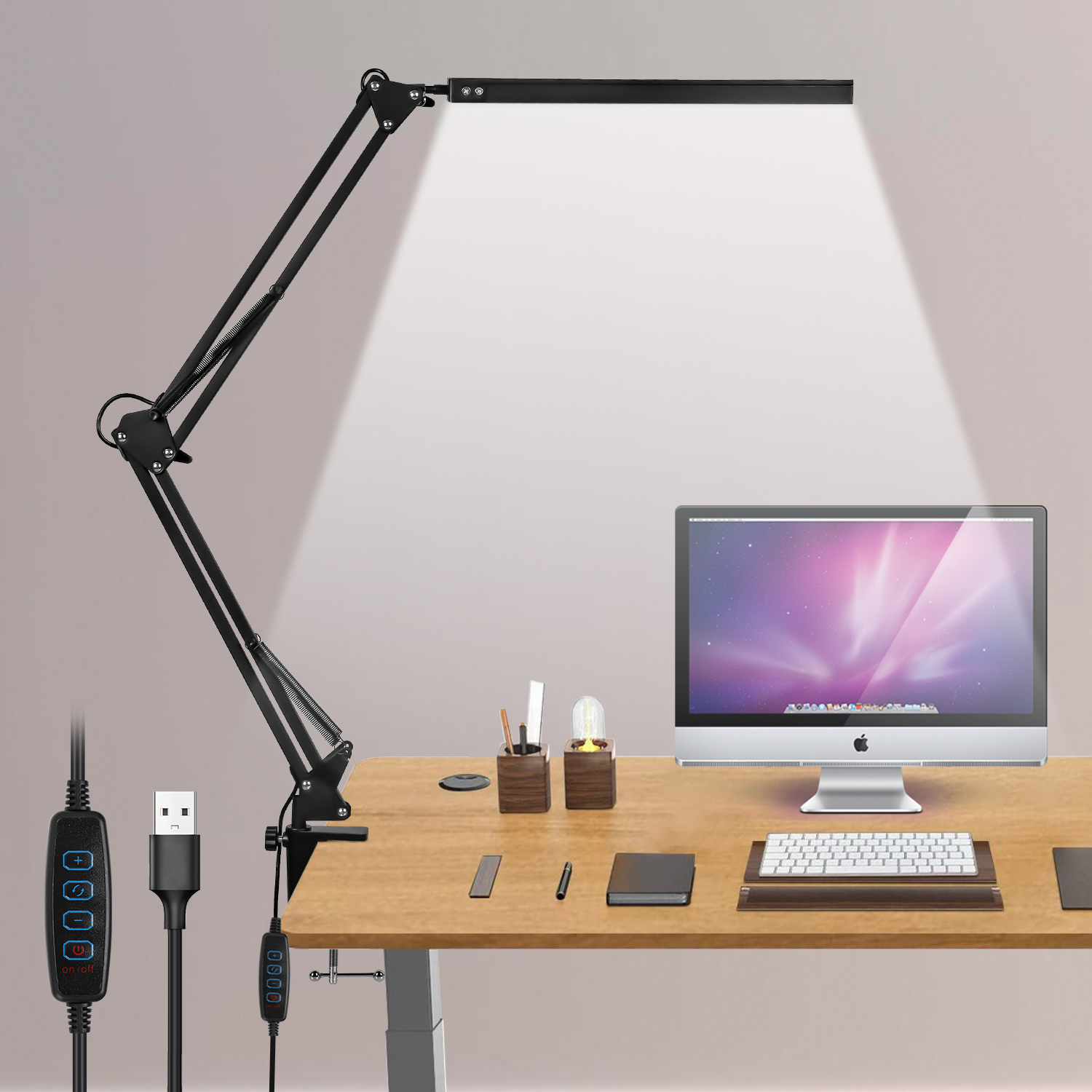 Tolletour Led-architektenlampe 10 W Mit Klemme, Dimmbar, 80 Leds, 3 Lichtmodi, 10 Helligkeitsstufen, 360° Drehbarer Kopf, Usb, Schwarz