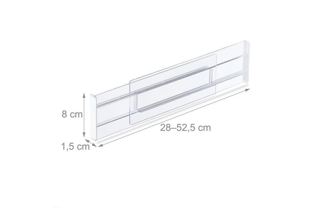 Relaxdays Schubladentrenner, 4er Set, verstellbare Ladentrenner Schublade 28 bis 52,5 cm, Schubladenteiler, transparent