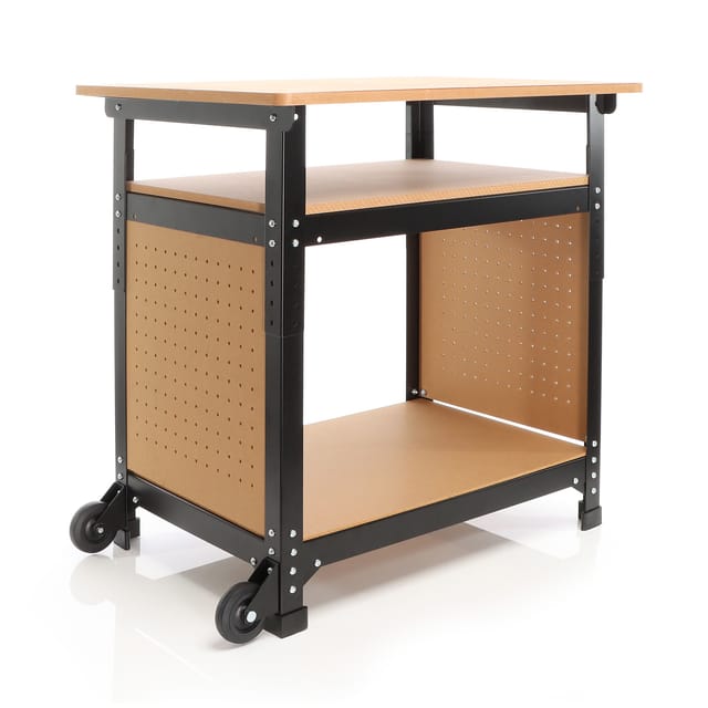 Fahrbare Werkbank 69 x 51 x 66 - 82 cm, höhenverstellbarer Werktisch, Arbeitstisch mit 2 Rollen, 2 Ablagen und seitliche Lochwand - Xpotool