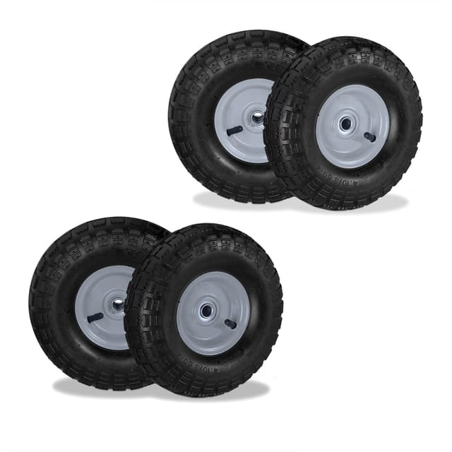 Sackkarrenrad 4er Set, 4.10 3.50-4, luftbereift, Stahlfelge, 136 kg, Schubkarrenrad, Ersatzrad, schwarz/grau - Relaxdays