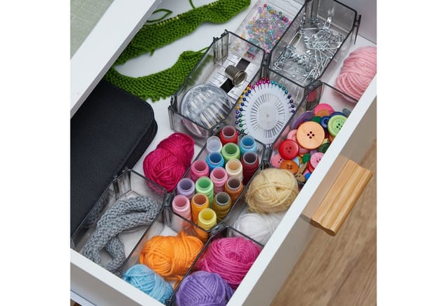 Schubladen Ordnungssystem, 6-tlg., Organizer Unterwäsche, Socken, Make-up, zusammensteckbar, Kunststoff, braun - Relaxdays