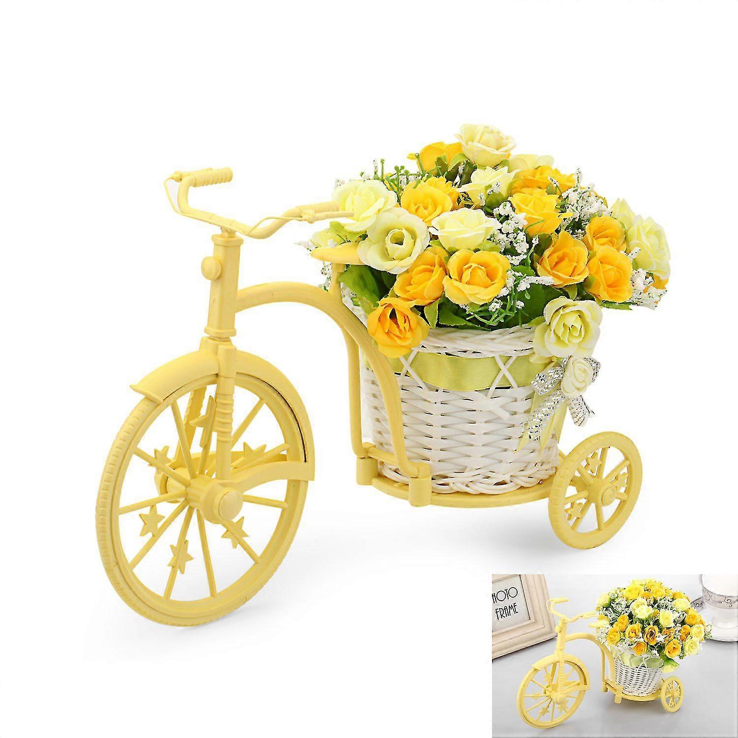 Nostalgischer Fahrrad-pflanzenständer Mit Künstlichen Blumen (gelb)