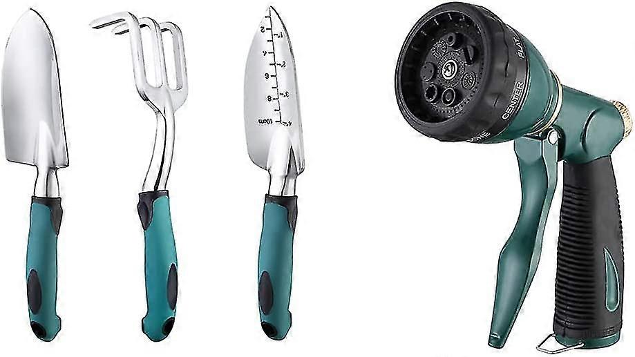 3-teiliges, Robustes Gartengeräte-set + Gartenschlauch-sprühdüse (robust)