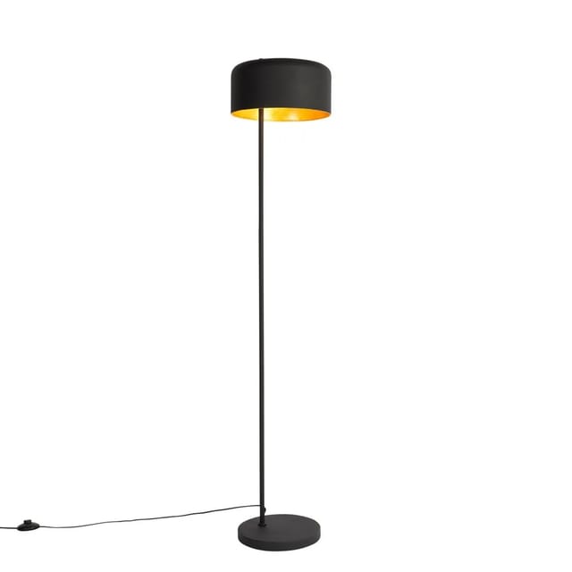Retro-Stehlampe schwarz mit goldenem Innenleben – Jinte