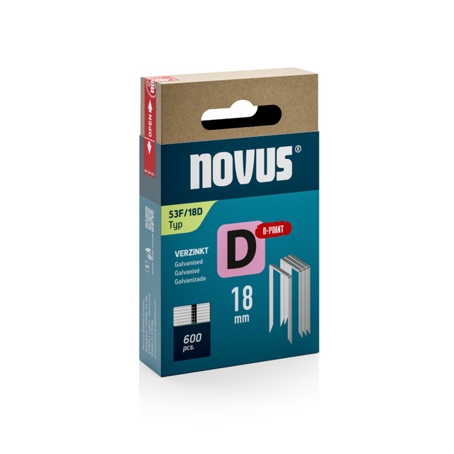 Novus - Tackerklammer Typ 53 f D-Point Sägeschnitt 18 mm 600 Stück Flachdrahtklammern
