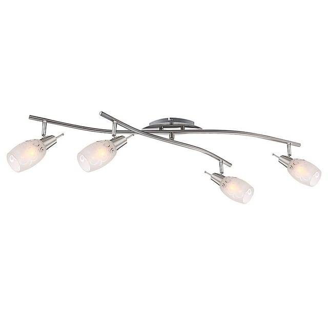 Deckenleuchte Spotstrahler Wohnzimmerleuchte Esszimmerlampe Flurlampe, Metall Glas nickel-matt Chrom, 4 Flammig E14 Spots verstellbar, l 90 cm