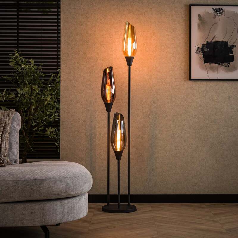 [gebraucht] B-ware Stehlampe Mixture 168cm 3-flammig Lampe Leuchte Bunt Transparent Schwarz Glas