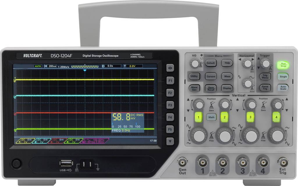[gebraucht] B-ware Voltcraft Dso-1204f Digital-oszilloskop 200 Mhz 4-kanal 1 Gsa/s 64 Kpts 8 Bit