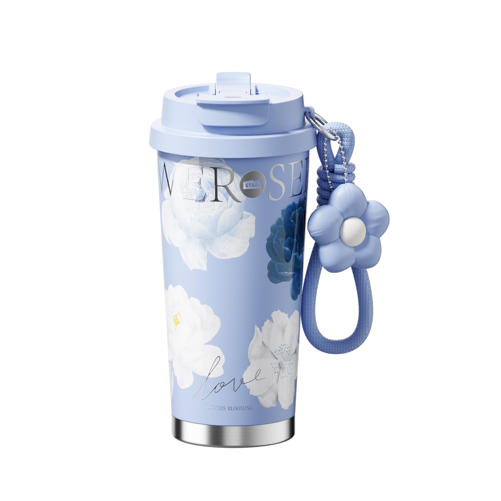 530-ml-keramik-kaffeebecher, Edelstahl-isolierbecher, Doppelwandiger Kaffeebecher Mit Deckel, Blau