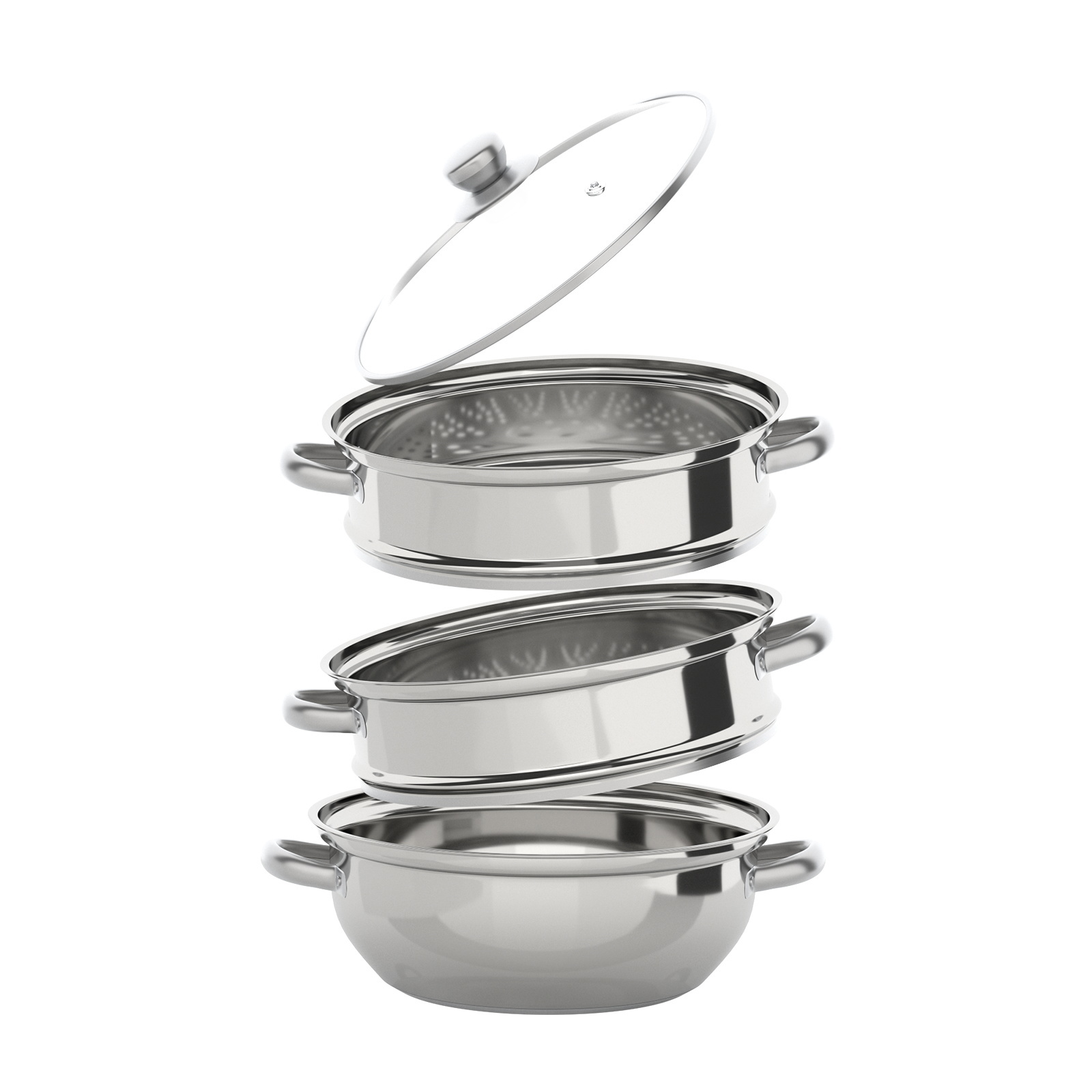 Yissale-dreistöckiger Edelstahl-dampfgarer - 3-etagiges Dampfkochset Für Gas, Elektro, Induktion & Halogen, Spülmaschinenfest, Ideal Für Die Familienküche