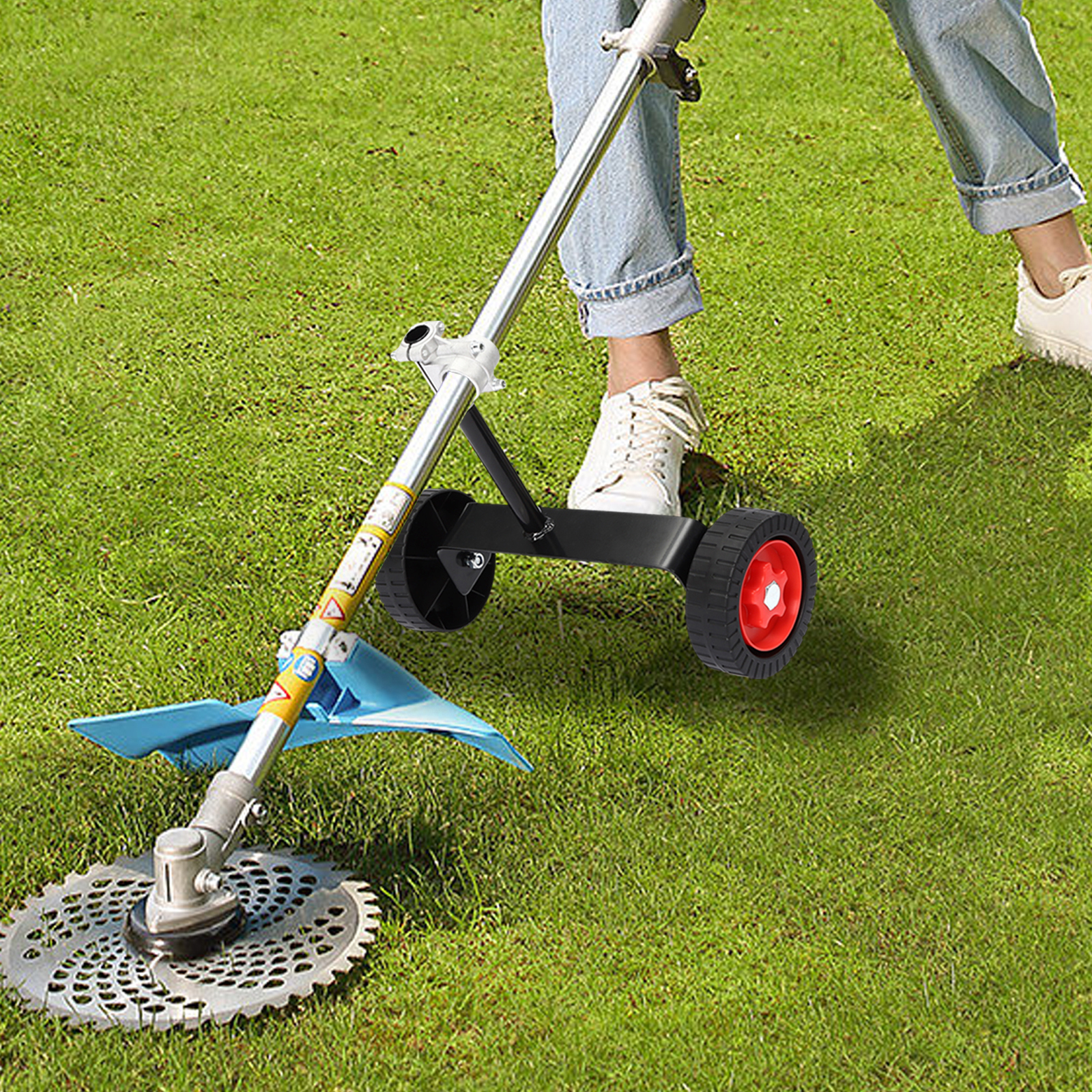Yissale-stützrad Für Rasenmäher - Universelles Zusatzrad Für Unkrauttrimmer Und Rasenmäher, Geeignet Für Gartenarbeit, Unkrautjäten, Straßenrandpflege Und Gemüsegarten, Einfache Montage Und Robuste Ba