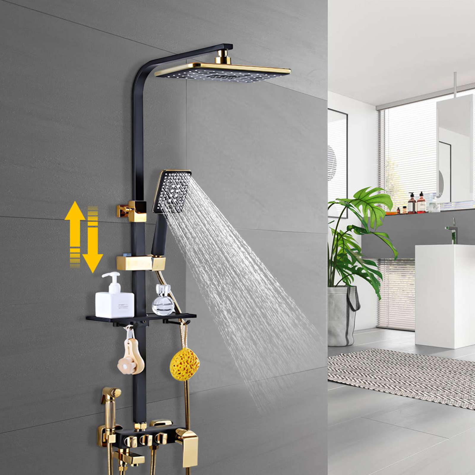 Yissale-duschsystem Regendusche-set Thermostat-duscharmatur Mit Handbrause Und Seifenablage
