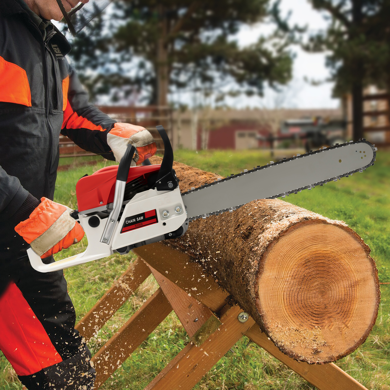 Yissale-20-zoll-benzinkettensäge, 20-zoll-benzinkettensäge Mit 52 Cm³ Hubraum Zum Schneiden Von Holz Und Sägen Von Aluminium, Kettensäge-set Mit Kurbelgehäuse