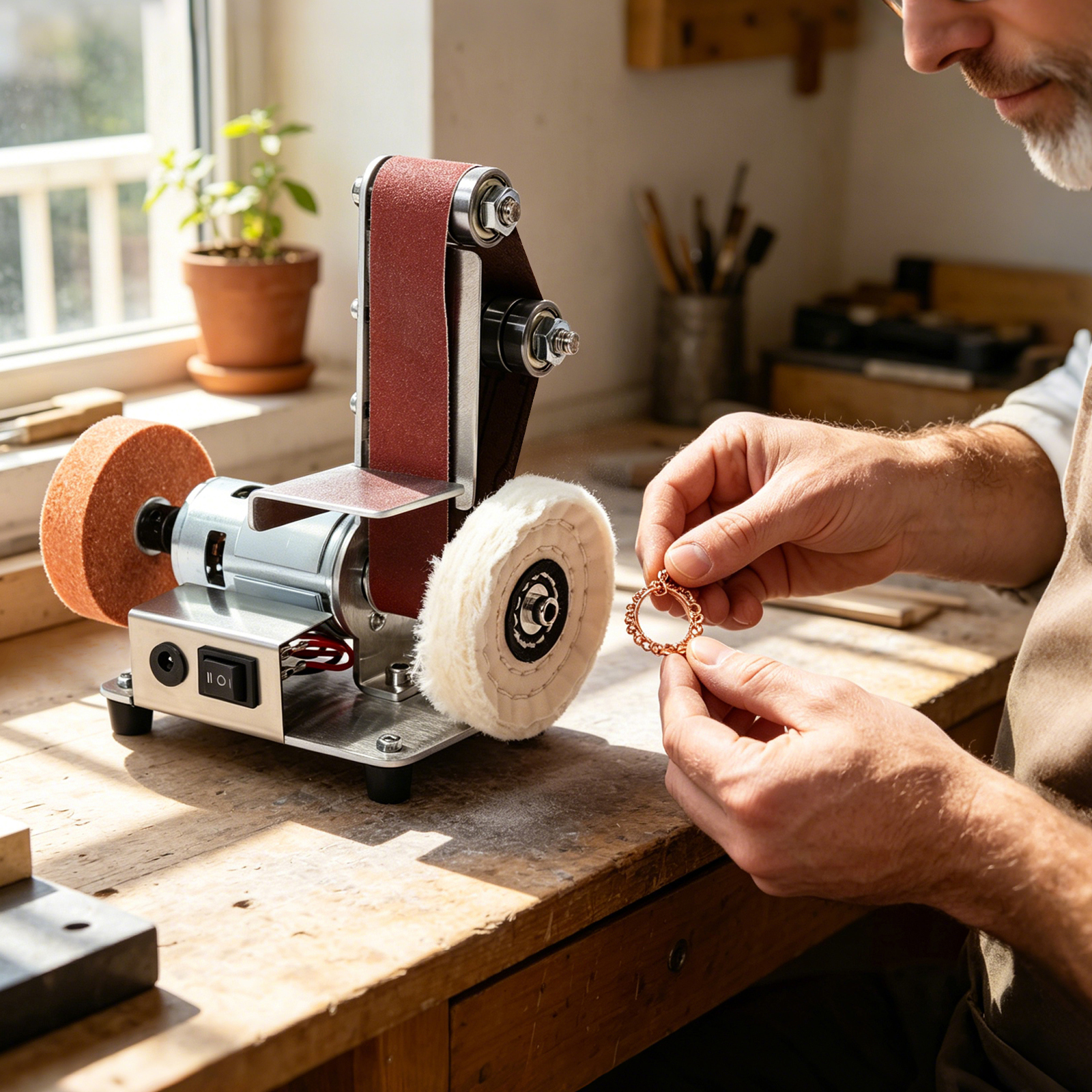Yissale-3-in-1-mini-bandschleifer – Elektrischer Schleifer Mit Einstellbarer Geschwindigkeit, Handschleifer Und Polierer Für Heimwerker, Schmuckherstellung, Holz- Und Glasmalerei (plus-set)