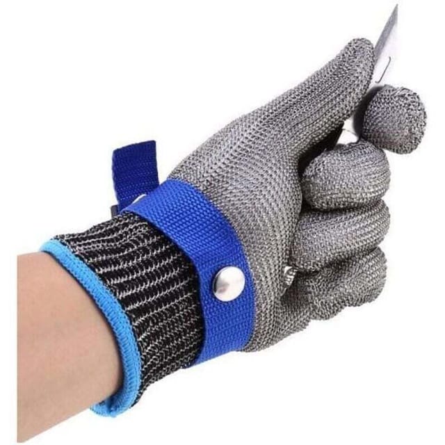 Guanto da macellaio in maglia di ferro, acciaio inossidabile resistente, taglio blu, alte prestazioni, livello di protezione 5 XL