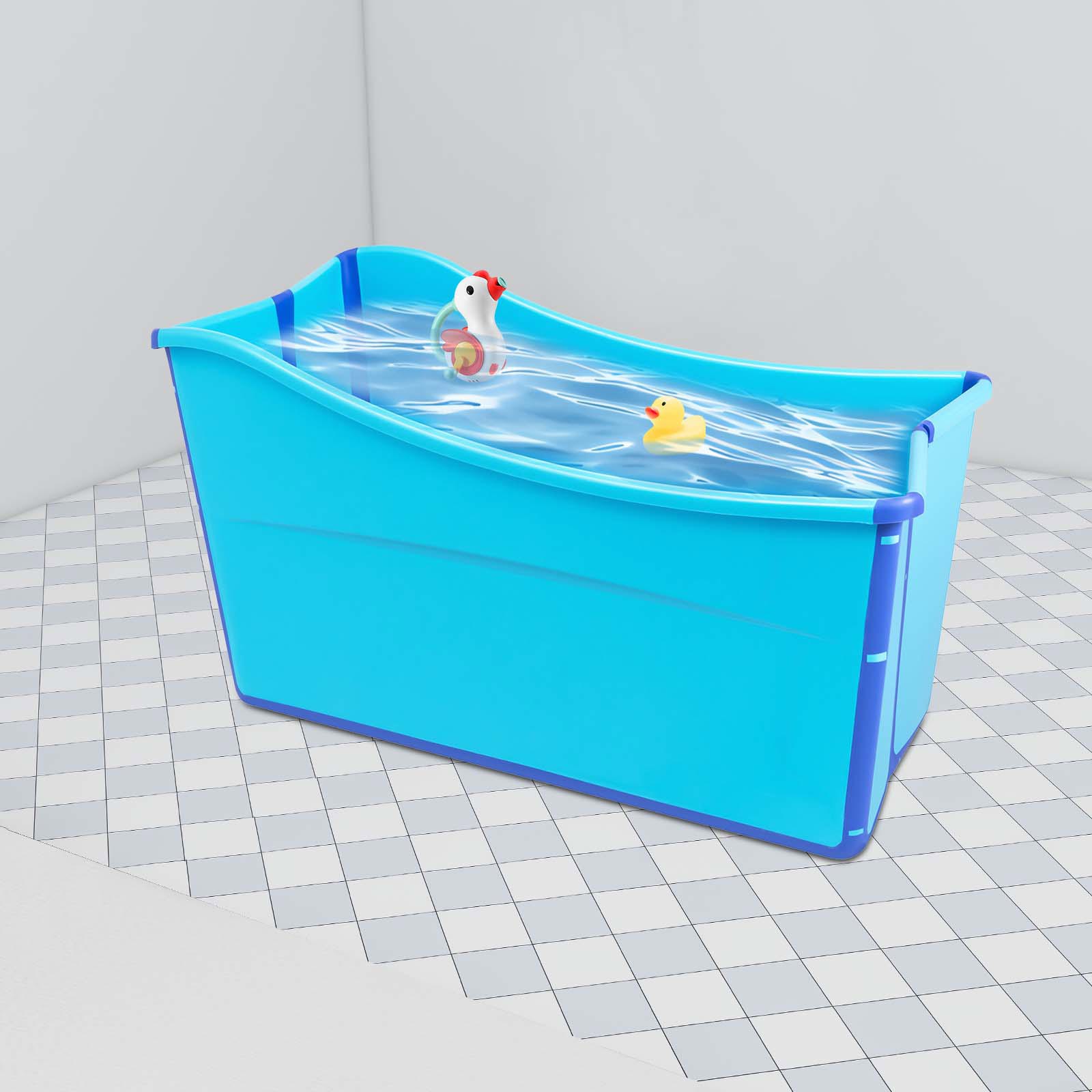 Yissale-faltbare Badewanne Erwachsene Kinder Mobile Wasserbadewanne Tragbare Badewanne Spa Bad Sauna Baby Swimmingpool Großraum 100 Cm Blau