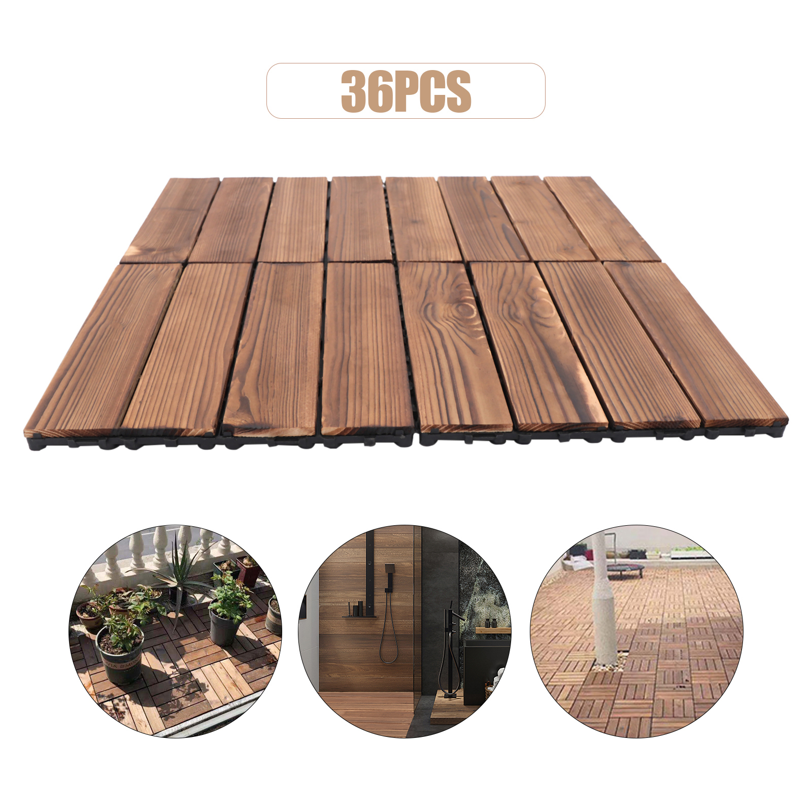 Yissale-36-teiliges Holz-verbundeckfliesen-set - 12"x12" Ineinandergreifende Terrassenfliesen Aus Hartholz, Wasserdicht Und Witterungsbeständig, Geeignet Für Balkon, Terrasse, Garten, Poolbereich, Geh