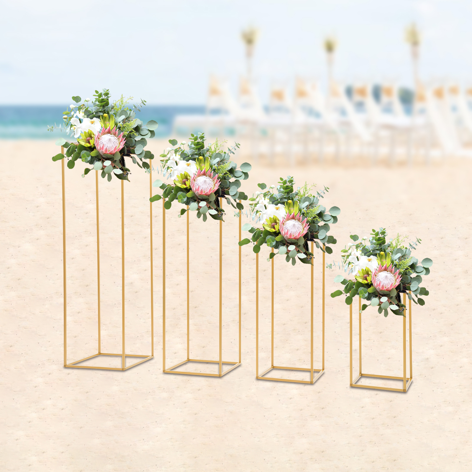 Yissale-set Von 4 Goldenen Blumenständern, Rechteckiger Ständer Mit Kleinem Hammer, Straußhalter Für Hochzeitstischdekorationen