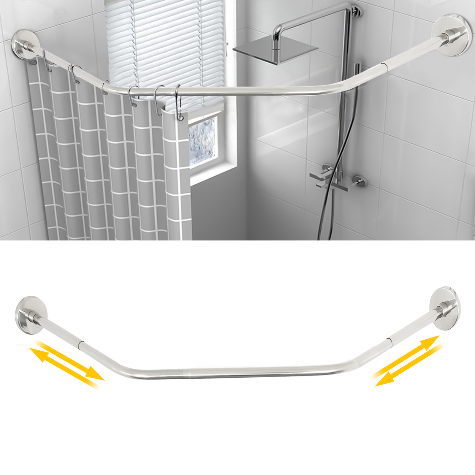 Yissale-eck-duschvorhangstange Aus Edelstahl - Verstellbare Badestange Für Duschkabinen Und Badewannen, Geeignet Für Glas-, Marmor-, Fliesen- Und Gestrichene Wände, Ideal Für Badezimmer, Umkleideräume