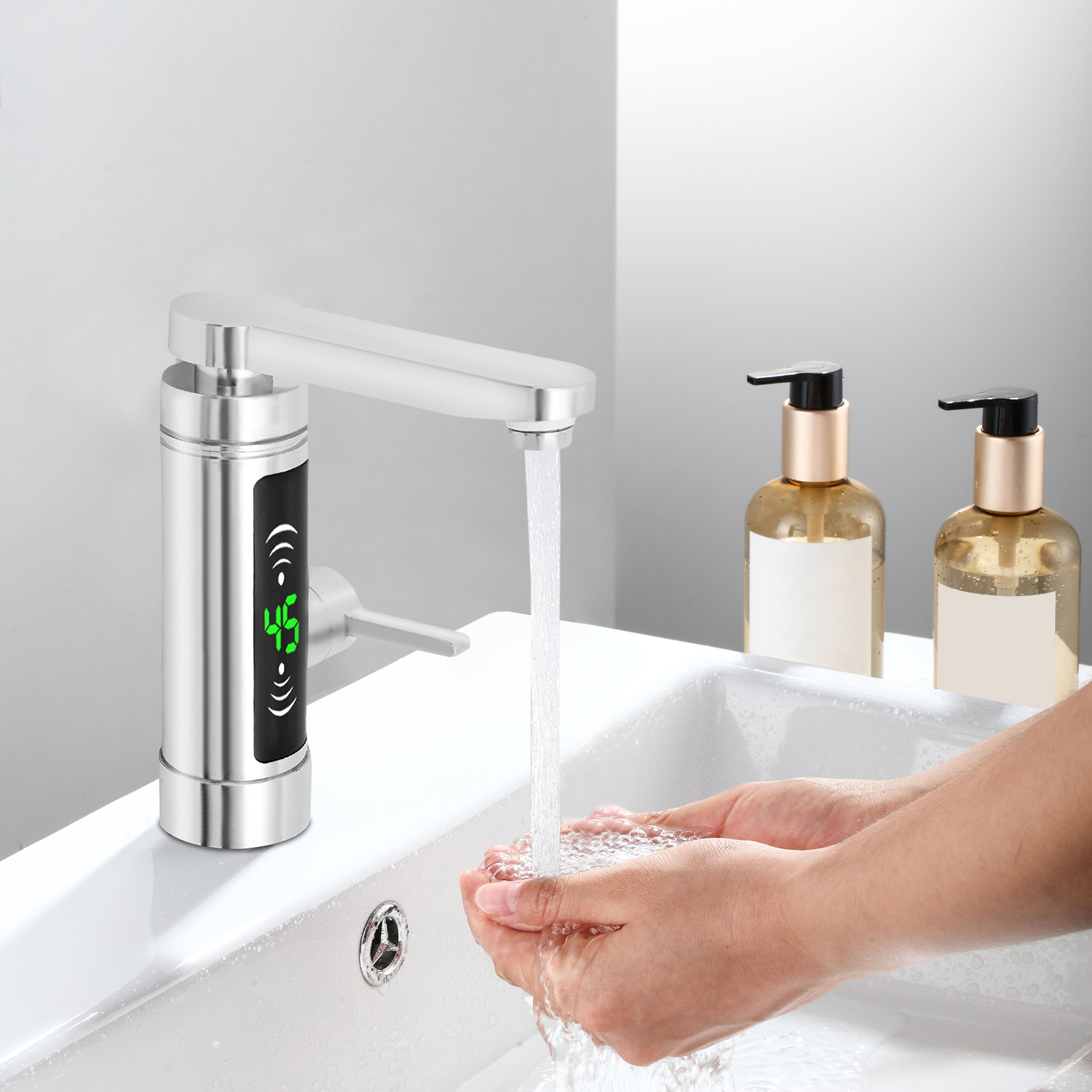 Yissale-warmwasserhahn 25-60°c, Elektroheizung 3000 W, Durchlauferhitzer, 360° Drehbar, Durchlauferhitzer Mit Led-anzeige Für Bad Und Küchenspüle