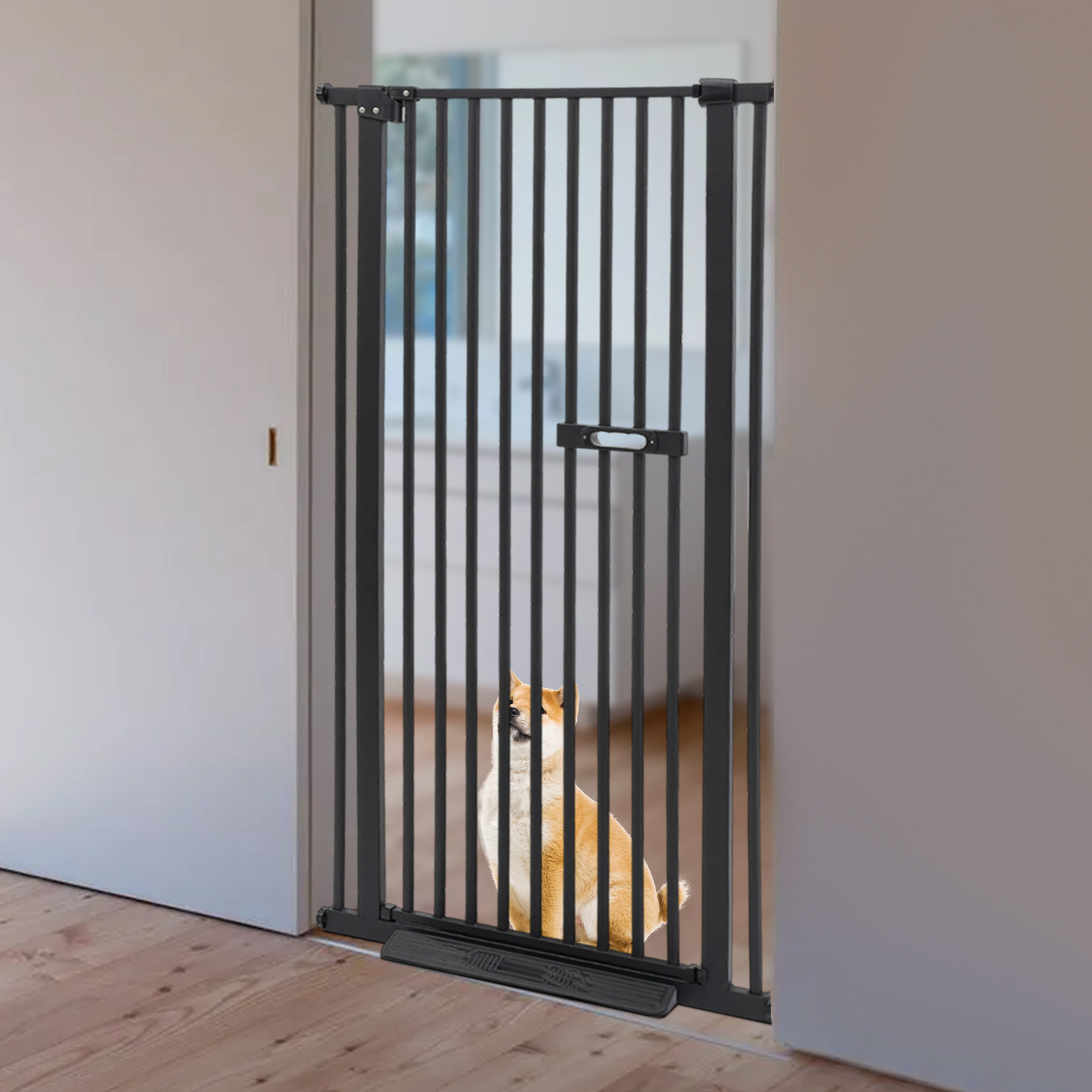 Yissale-extra Hohes Haustier-schutzgitter Mit Einziehbarer Sicherheitstür - Verstellbares Türgitter Für Hunde Und Katzen, Klemmen Ohne Bohren, Geeignet Für Schlafzimmer, Flur Und Treppe