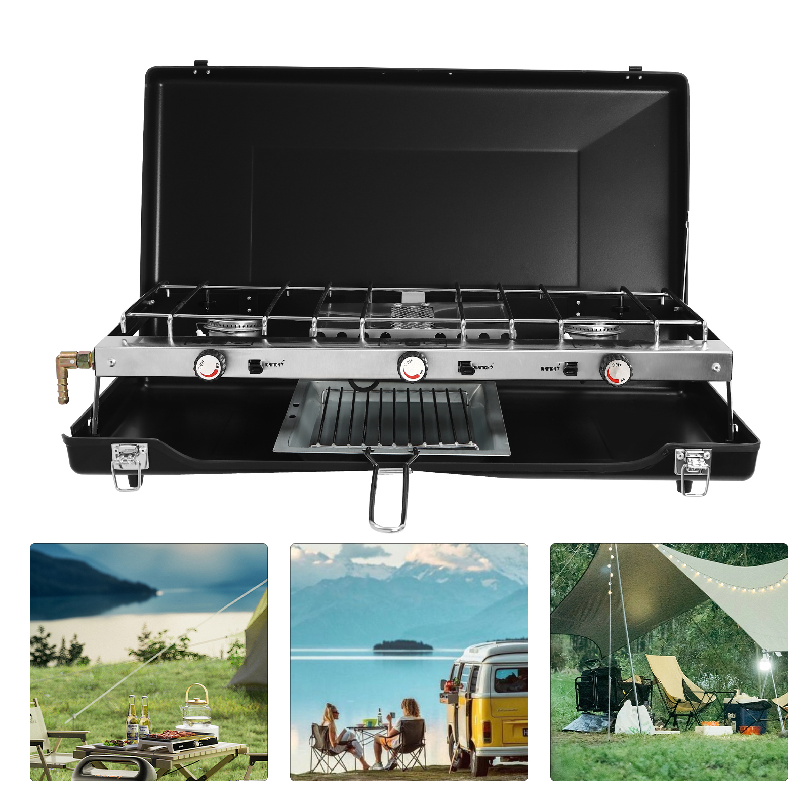 Yissale-tragbarer Tisch-gaskocher Für Den Außenbereich 3 Brenner Campingkocher 4500w