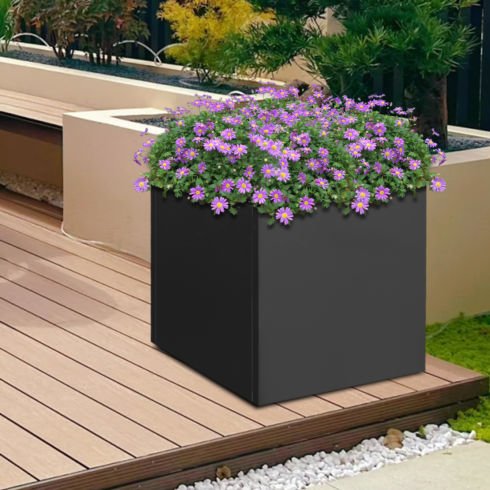 Yissale-blumenständer – Schwarz – Metallpflanzgefäß – Quadratischer Pflanzständer Für Den Innen- Und Außenbereich – 24 Zoll – Stahlwürfel-pflanzgefäß – Geeignet Für Terrassen, Innenhöfe, Gärten