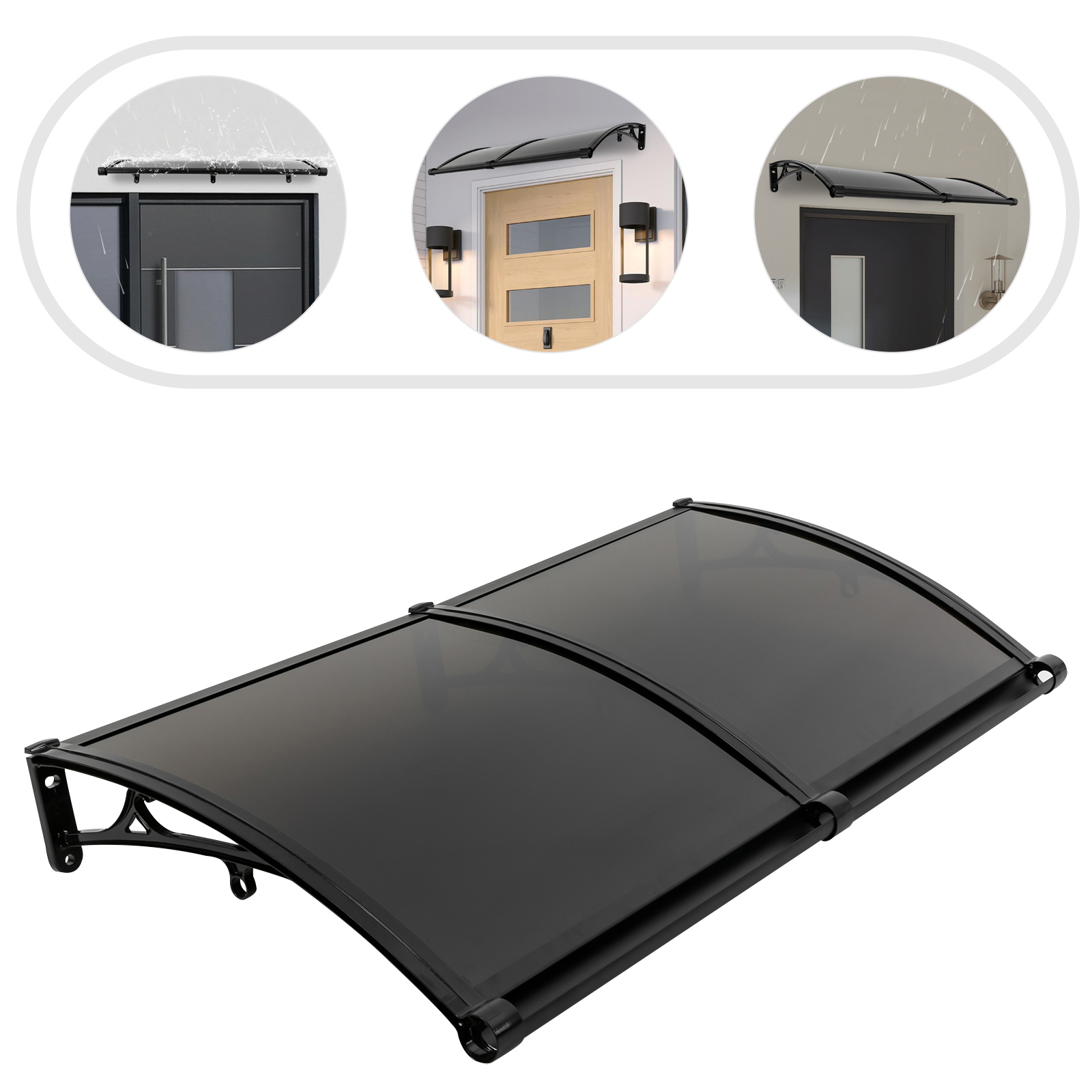 Yissale-eingangsmarkise, 120 X 60 Cm, Gewölbte Transparente Markise, Mit Aluminiumstreben Verstärkt, Fenstermarkise, Einseitige Markise, Schützt Vor Sonne Und Regen, Schwarz