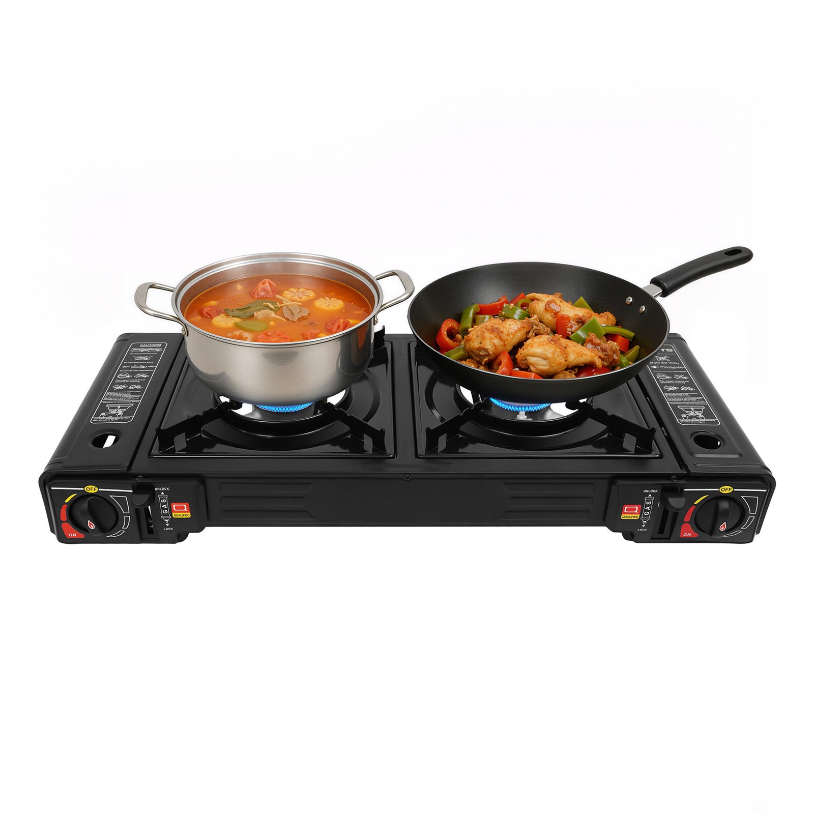 Yissale-2 Flammes Camping Kocher Outdoor Camping Gas Kocher Grillplatte Tischgrill Koffer