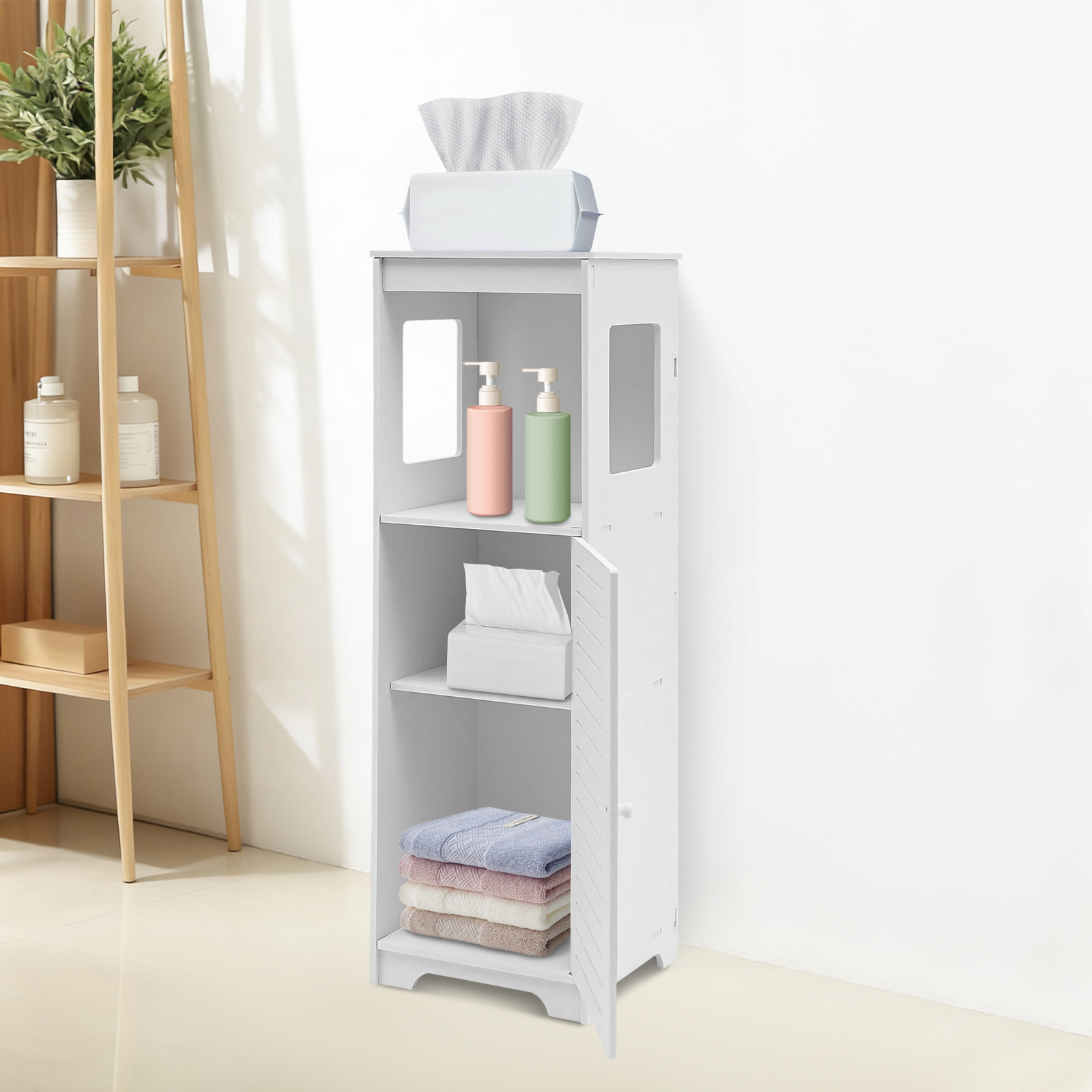 Yissale-badezimmerschrank, Badezimmerschrank Mit 3 Regalen, Moderner Weißer Badezimmerschrank, Kleiner Badezimmerschrank.
