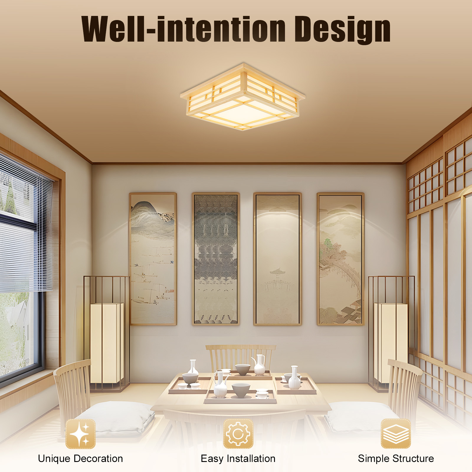 Yissale-japanische Flache Einbau-deckenleuchte - Led-deckenlampe Mit Großer Ausleuchtung (ca. 10–12 M²), Geeignet Für Küche, Wohnzimmer, Schlafzimmer, Flur, Hotel, Restaurant Und Mehr