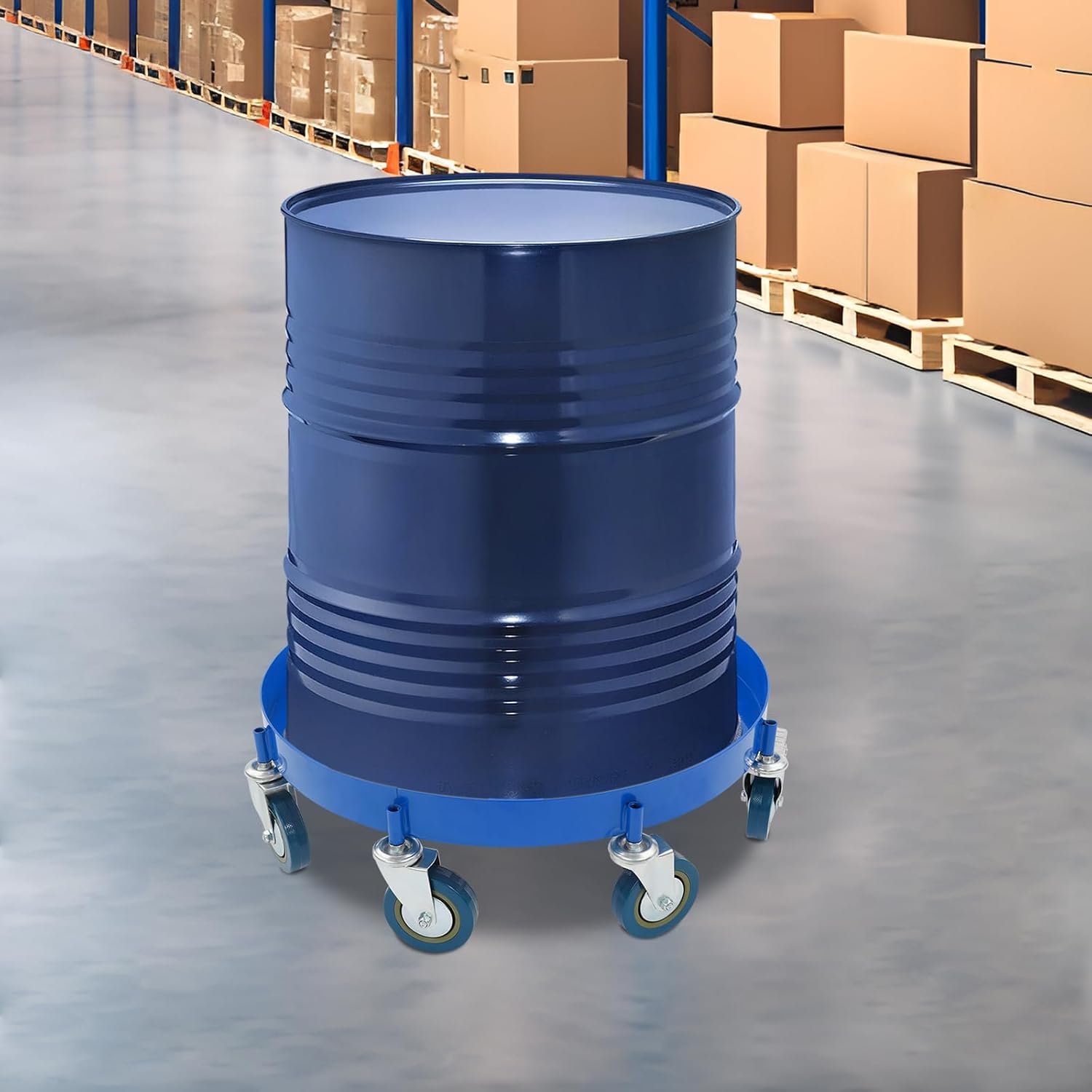 Fassroller, 55 Gallonen Transportroller Kohlenstoffstahl Ø 620mm Fasswagen Mit 8 Universalrädern, Schwerlast-fasswagen Mit Querstreben 907 Kg Tragkraft Blau