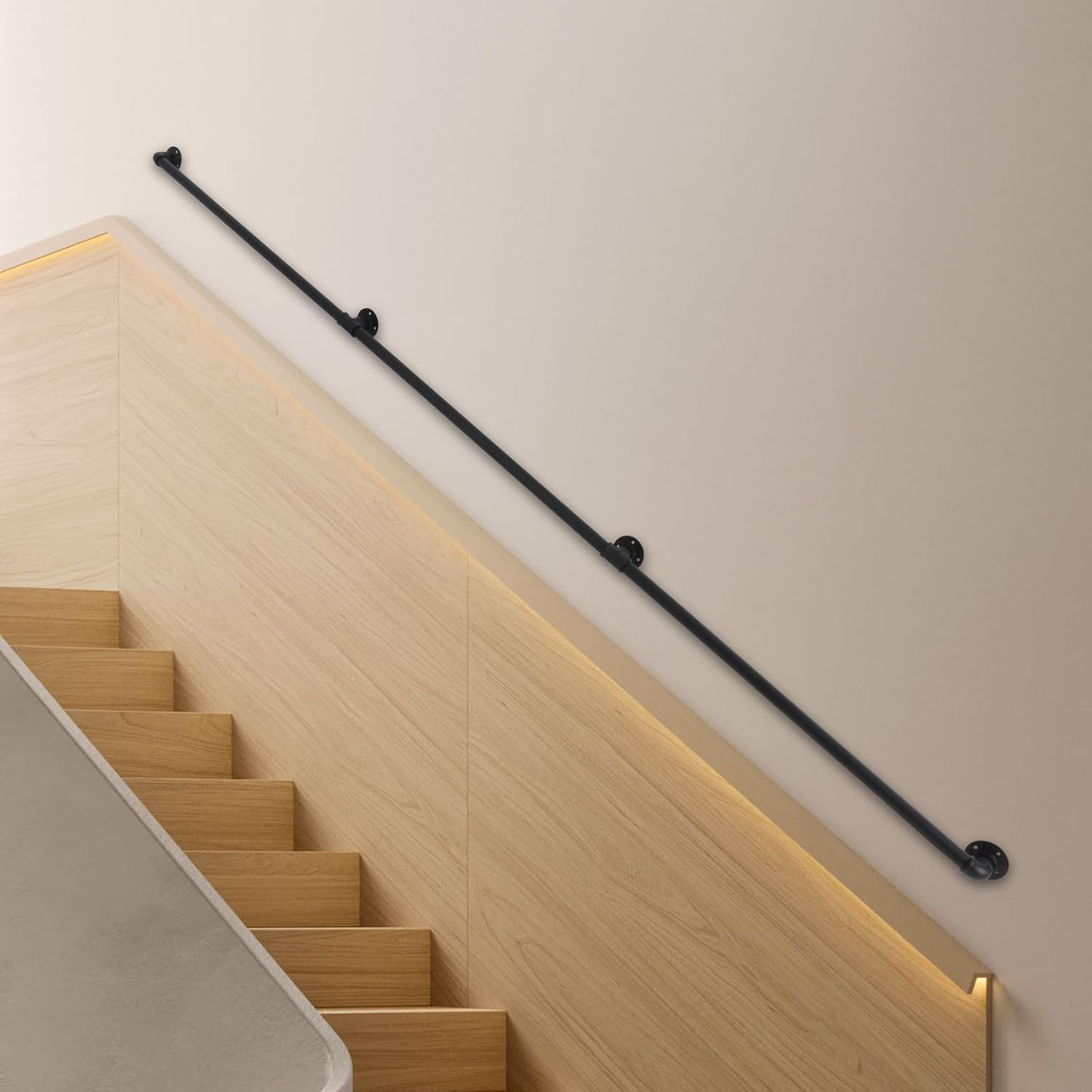 Handlauf Schwarz 3m – Metall Treppengeländer Innen & Außen, Wandhandlauf Aus Schmiedeeisen, Haltegriff Für Treppe, Balkon & Brüstung, Stabile Treppe Halterung Durchmesser: 3,2 Cm