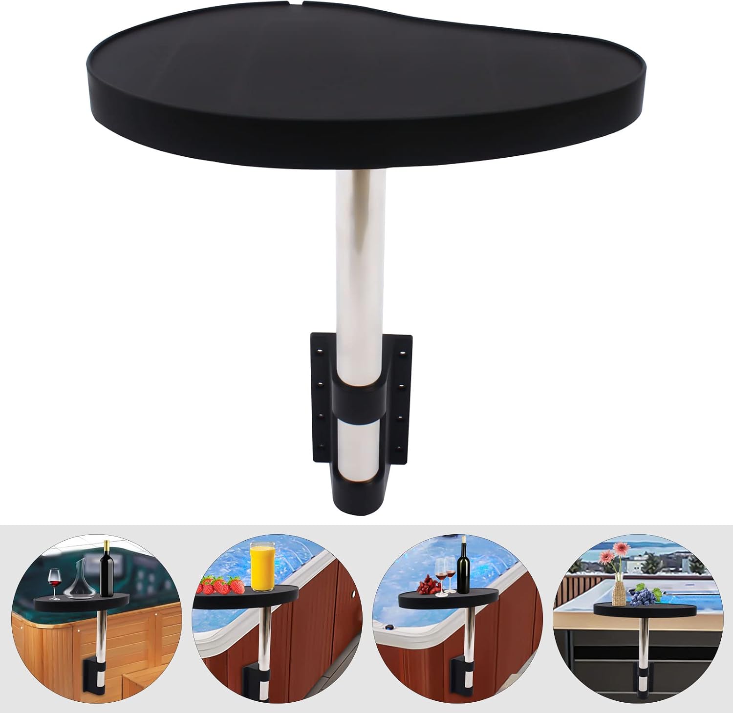 Schwarz Spa Beistelltisch-tablett, 360° Drehbares Design Spa-tablett-tisch Halten, Für Badewannen, Außenpools, Whirlpools 59 37 53,5 Cm