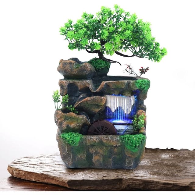 Zimmerbrunnen, Wasserfall, Springbrunnen, Luftbefeuchter, Tischbrunnen, Wasserspieldekoration mit farbwechselnder LED-Beleuchtung, für zu Hause, Büro