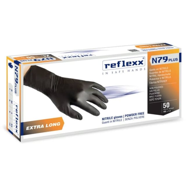 N79P Nitrilhandschuhe ohne Puder, 100 % latexfrei, 7,7 g, Kat.3, 50 Stück, m - Reflexx