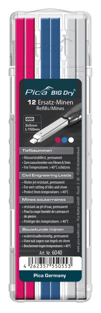 Big Dry 12 x Ersatzminen Tiefbau Pink Blau Weiß - Pica