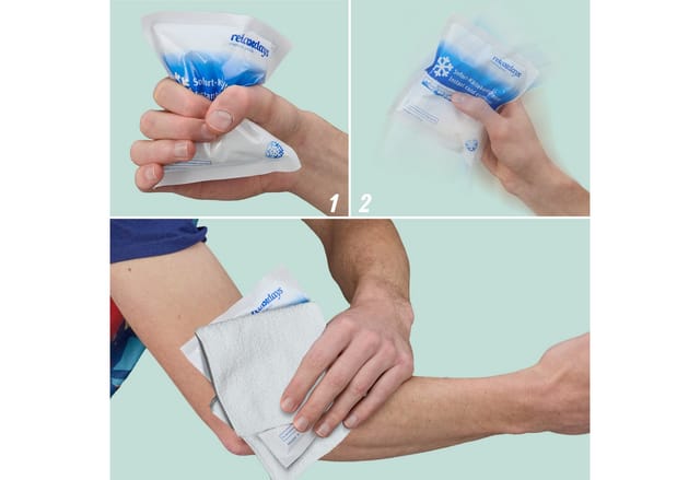 Kühlpack zum Knicken, 10er Set, Sofort Kältekompresse, HxB: 14,5 x 12,5 cm, für Sport & unterwegs, weiß/blau - Relaxdays