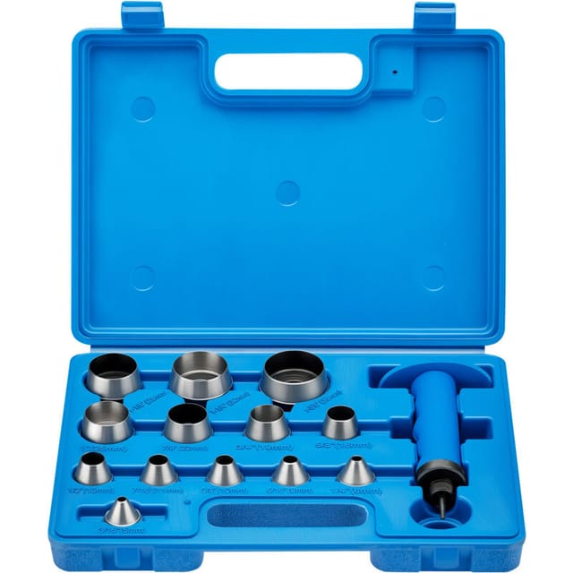 Wiltec Lochstanzer Set 13 in 1, Locheisensatz 13-teilig, Stanzeisen Set aus Stahl, Stanzwerkzeug 5-35 mm, Henkellocheisen inkl. Aufbewahrungsbox