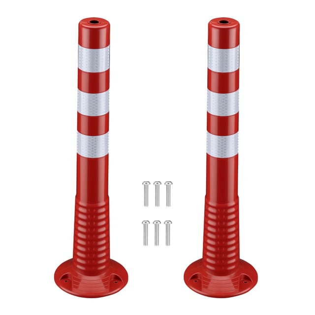 Wiltec - 2x Absperrpfosten ø 20 x 75 cm aus pu, Sperrpfosten mit Reflexionsstreifen, mobile Absperrung mit Schrauben, Aufprallschutz für Fahrzeuge