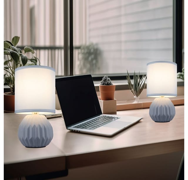 Globo Lighting - Tischlampe blau Keramik Nachttischlampe Tischleuchte Beistelllampe Wohnzimmerlampe Textil, 1x E14, DxH 12 x 23 cm