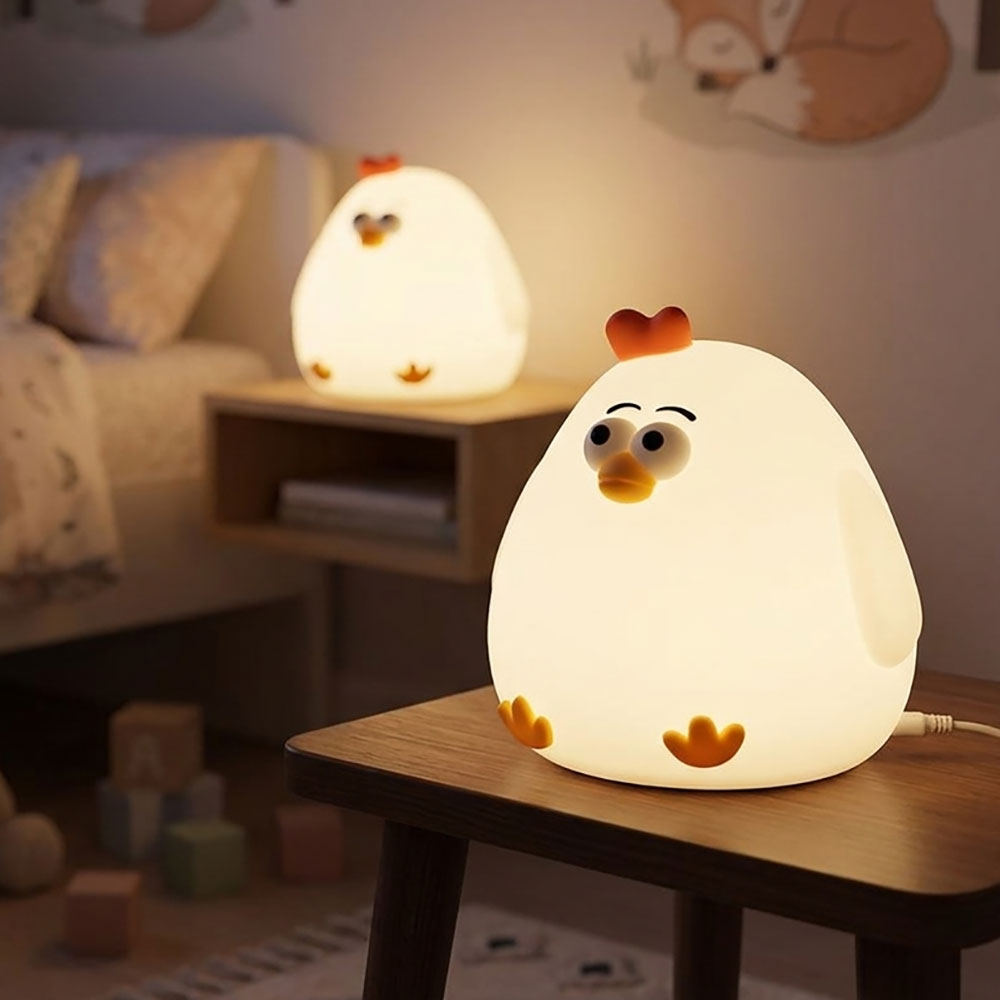 2x Led Kinderleuchte Tischlampe Huhn Kinderzimmerlampe Touchdimmer Weiß Silikon H11cm