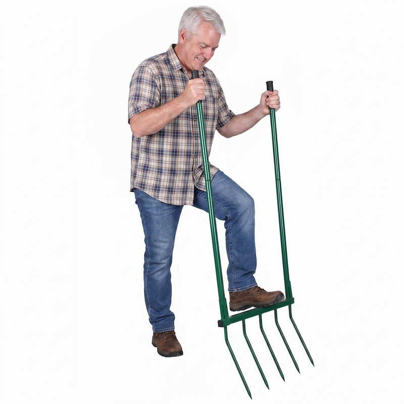 Garten-grabegabel – Flasidu – 5 Zinken – Abnehmbare Doppelgriffe – Schnelle Montage – Ergonomisches Design – 51 X 2,5 X 130 Cm – Grün – Geeignet Für Aushubarbeiten Und Bodenbelüftung