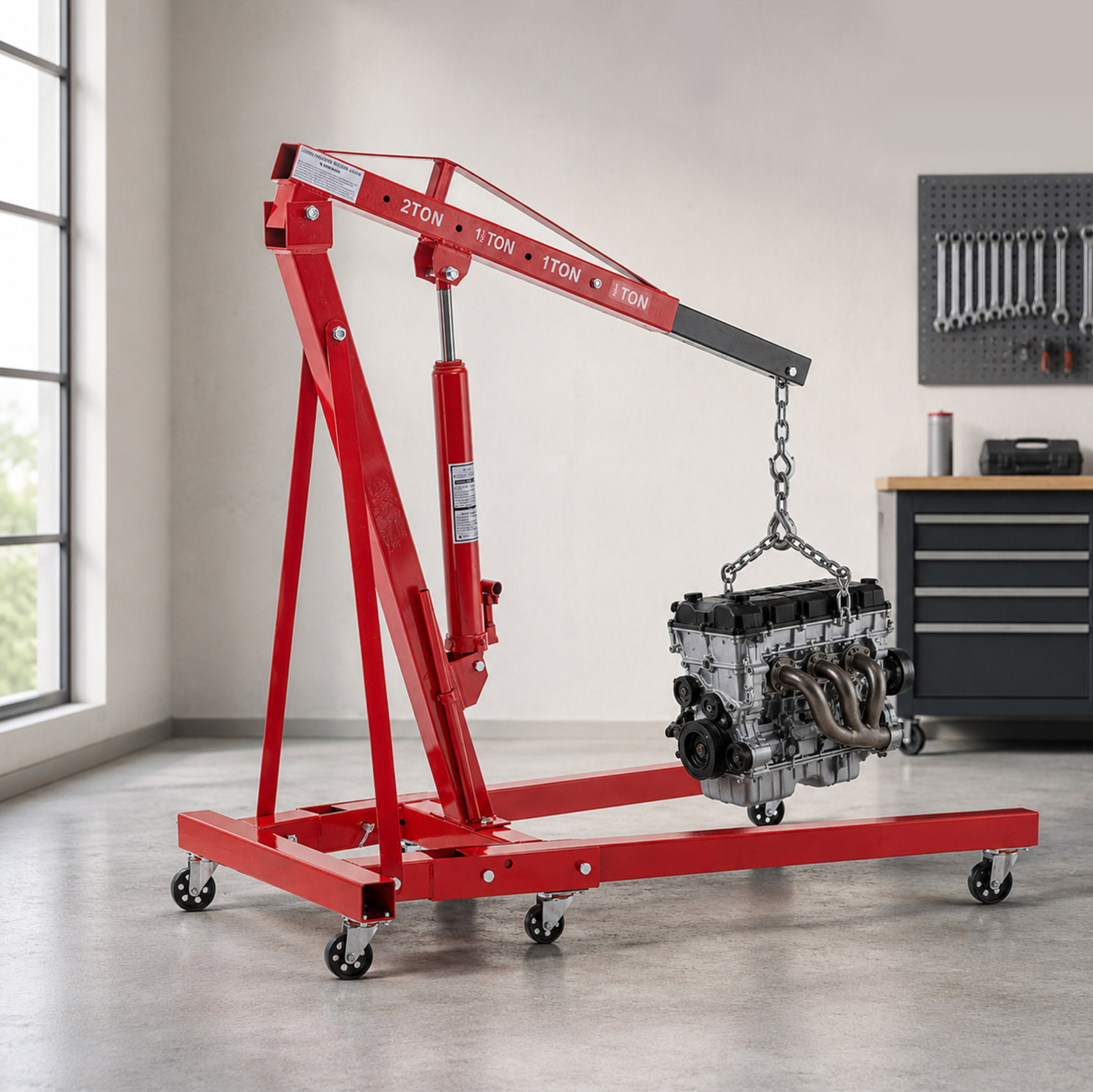 Hydraulischer Werkstattkran 2 Tonnen, Klappbar, 4-fach Teleskopischer Arm, Rot Havrya