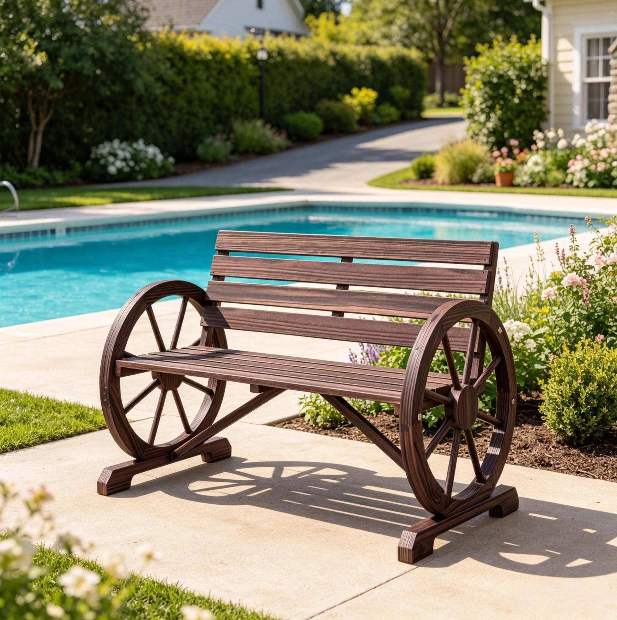 Gartenbank Aus Tannenholz, 2-sitzer, Armlehnen In Radform, 105,5 Cm, Havrya